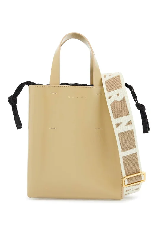 Marni Women's  Leather Shopping Bag With Short Handles And Shoulder Strap