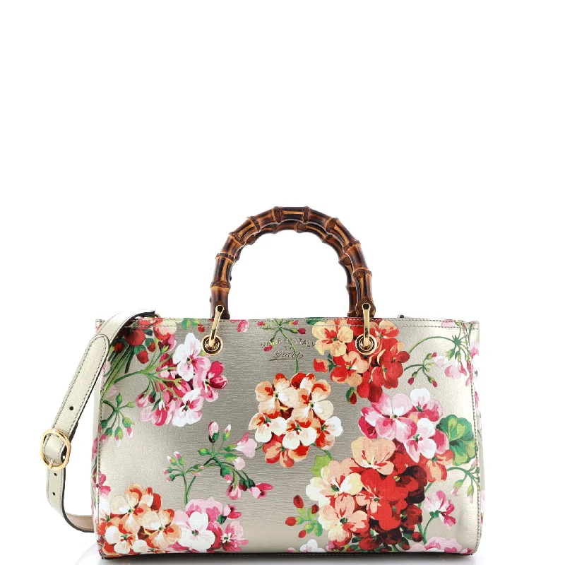 Bamboo Shopper Tote Blooms Print Leather Medium