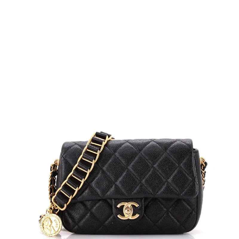 Chain Soul Flap Bag Quilted Caviar Small