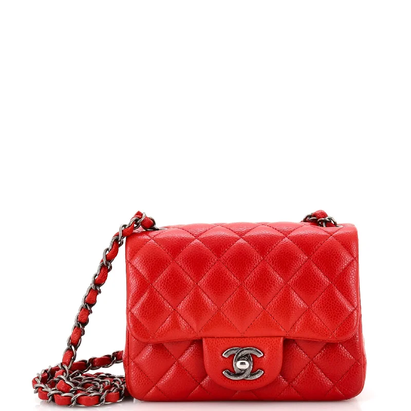 Square Classic Single Flap Bag Quilted Caviar Mini