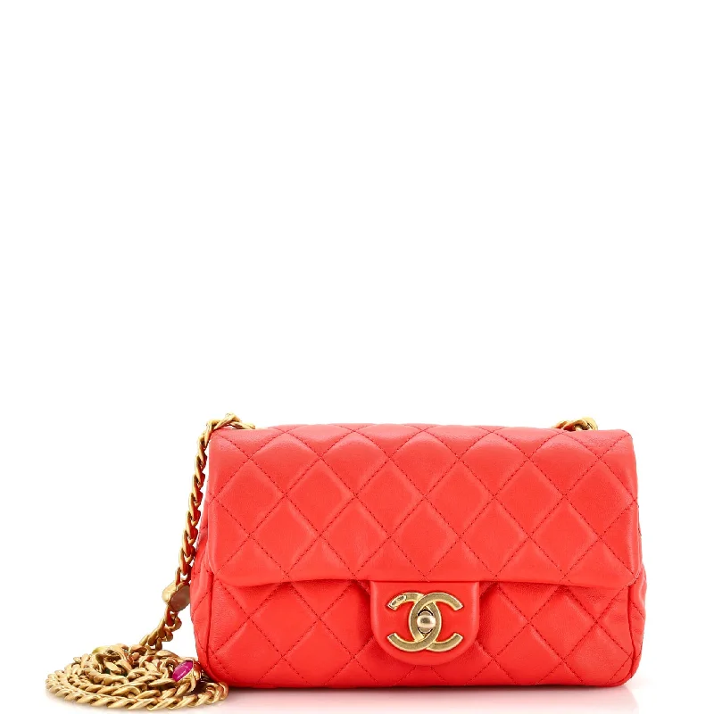 Pearl Samba Resin Chain Flap Bag Quilted Lambskin Mini