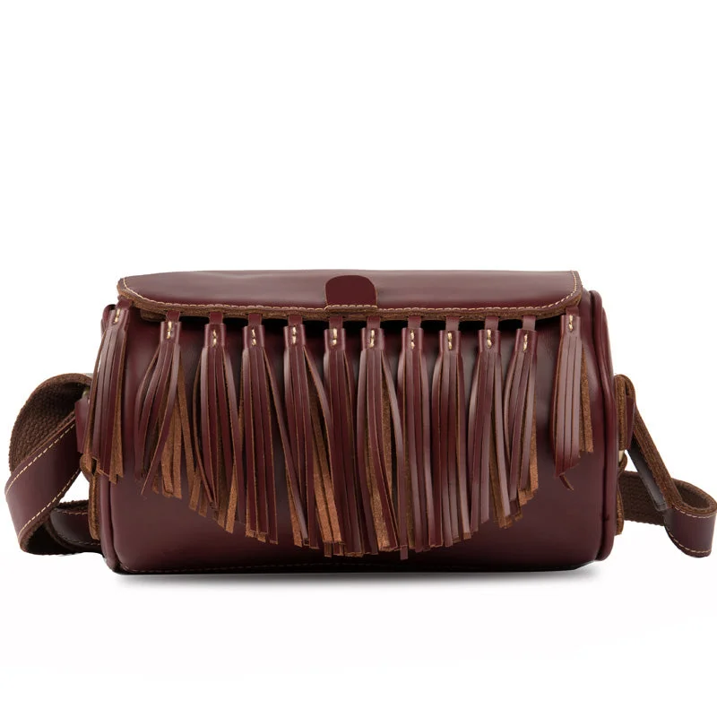 Womens Cute Leather Fringe Crossbody Bag Purse Over Shoulder Bags for Women