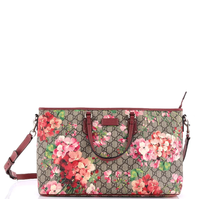 Convertible Zip Tote Blooms Print GG Coated Canvas Large