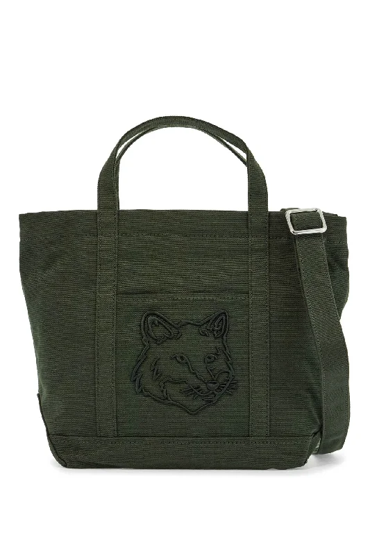 Maison Kitsune Small Tote Bag In Ranger Green Cotton With Embroidered Fox Logo