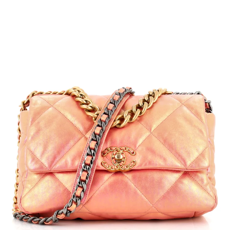 19 Flap Bag Quilted Iridescent Calfskin Large