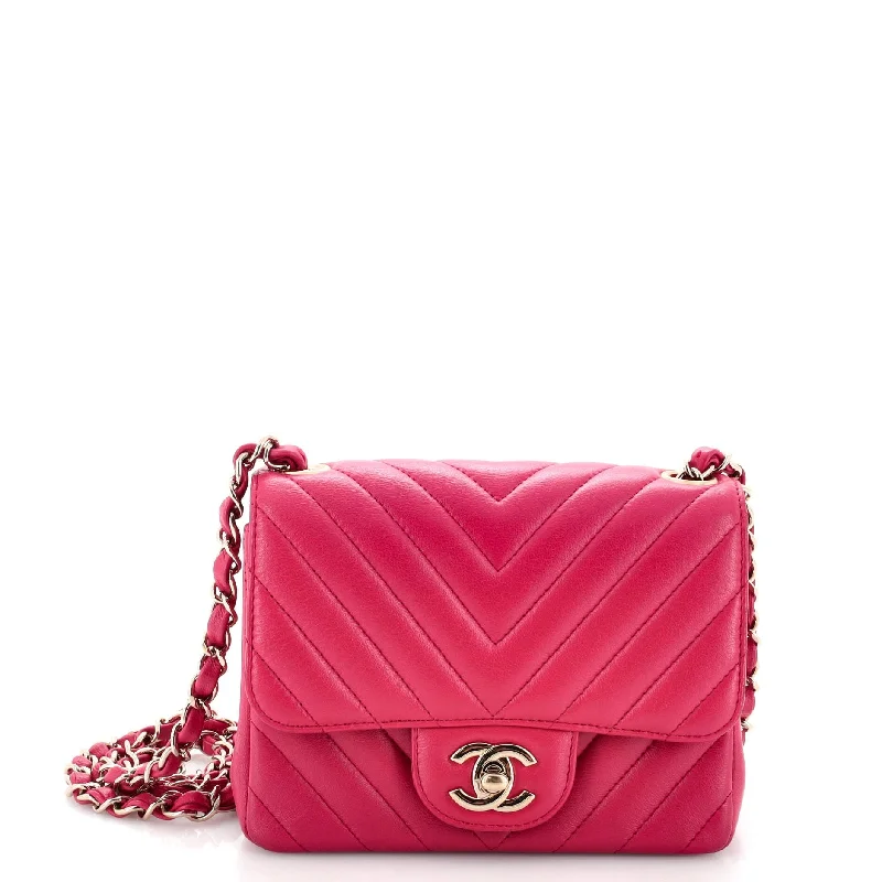 Square Classic Single Flap Bag Chevron Lambskin Mini