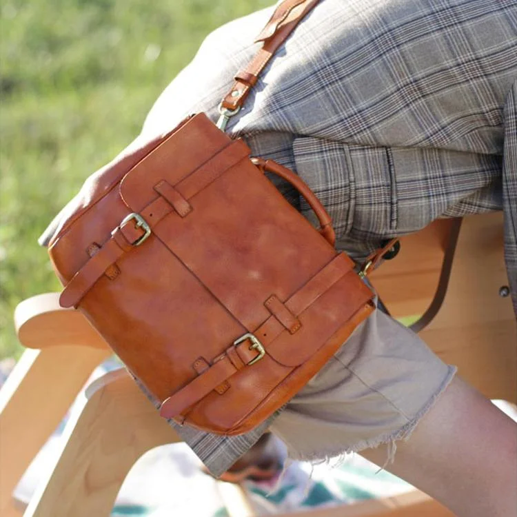 Vintage Womens Brown Leather Crossbody Messenger Satchel Bags Purse for Women