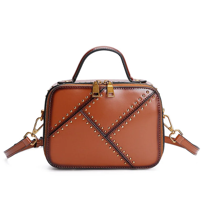 Vintage Leather Cube Bag Womens Crossbody Bags Shoulder Bag for Women