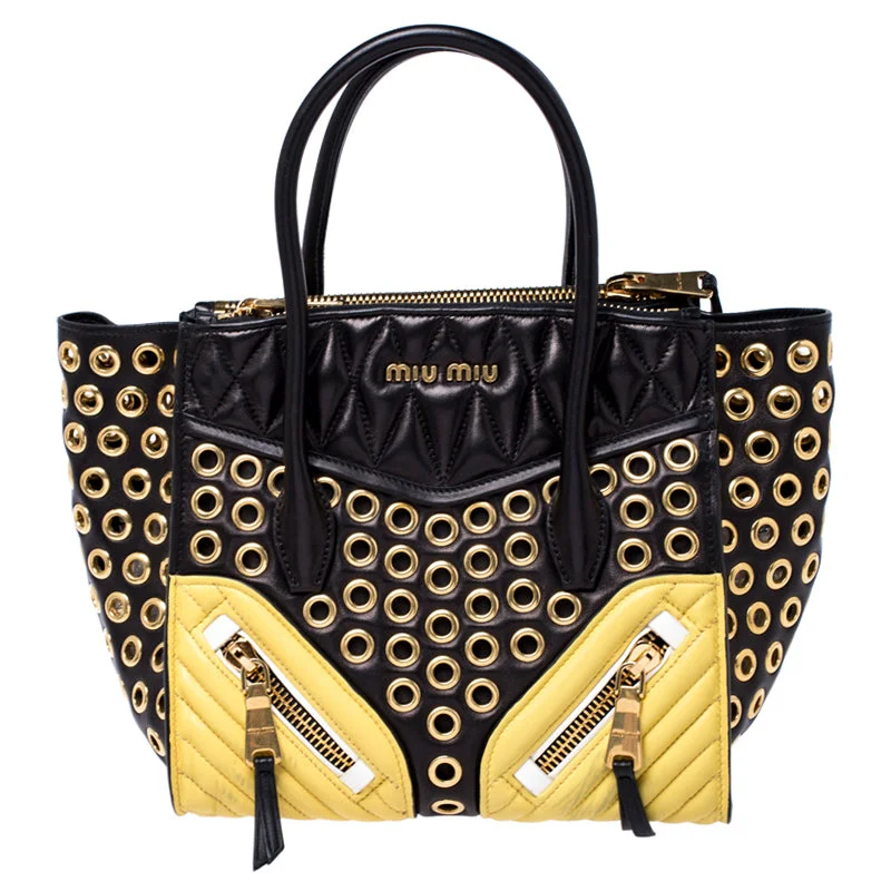 Miu Miu  Leather Grommet Biker Convertible Tote