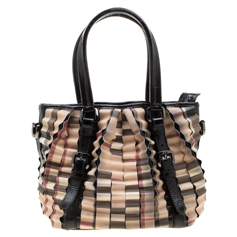 Burberry  Nova Check Pvc And Patent Leather Cartridge Pleat Tote