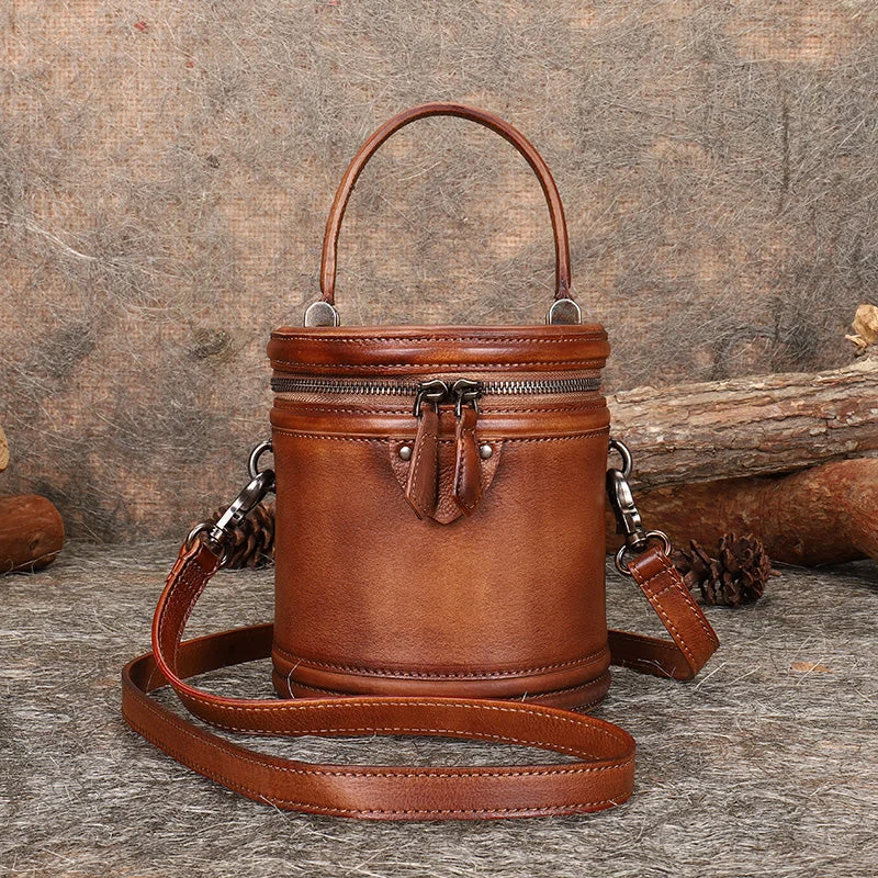 Vintage Womens Genuine Leather Crossbody Bucket Bag Handbags for Women