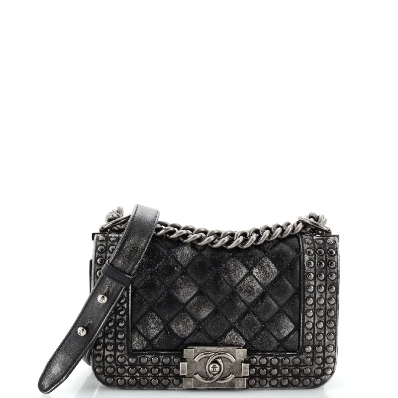 Paris-Dallas Boy Flap Bag Studded Quilted Distressed Calfskin Small