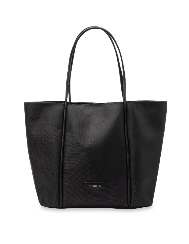 Mocha Madison Nylon/Leather Tote - Black