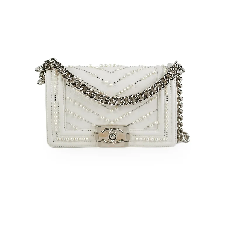 Chanel Small Boy White with Pearls Bag