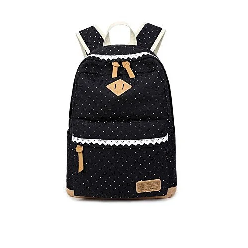 S Kaiko Canvas Backpack School Bakcpack For Women And Men Polka Dots Sweet Lace School Bag