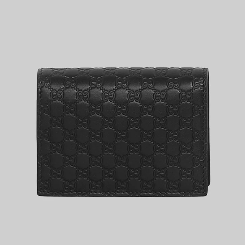 Gucci Unisex Micro GG Leather Flap Card Case Mini Wallet Black RS-544474