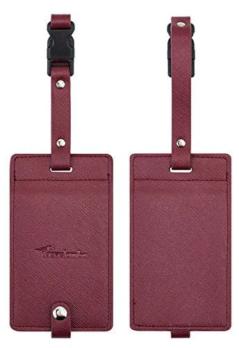 Travelambo Synethic Leather Luggage Tags & Bag Tags 2 Pieces Set In 8 Colors (Wine Red)