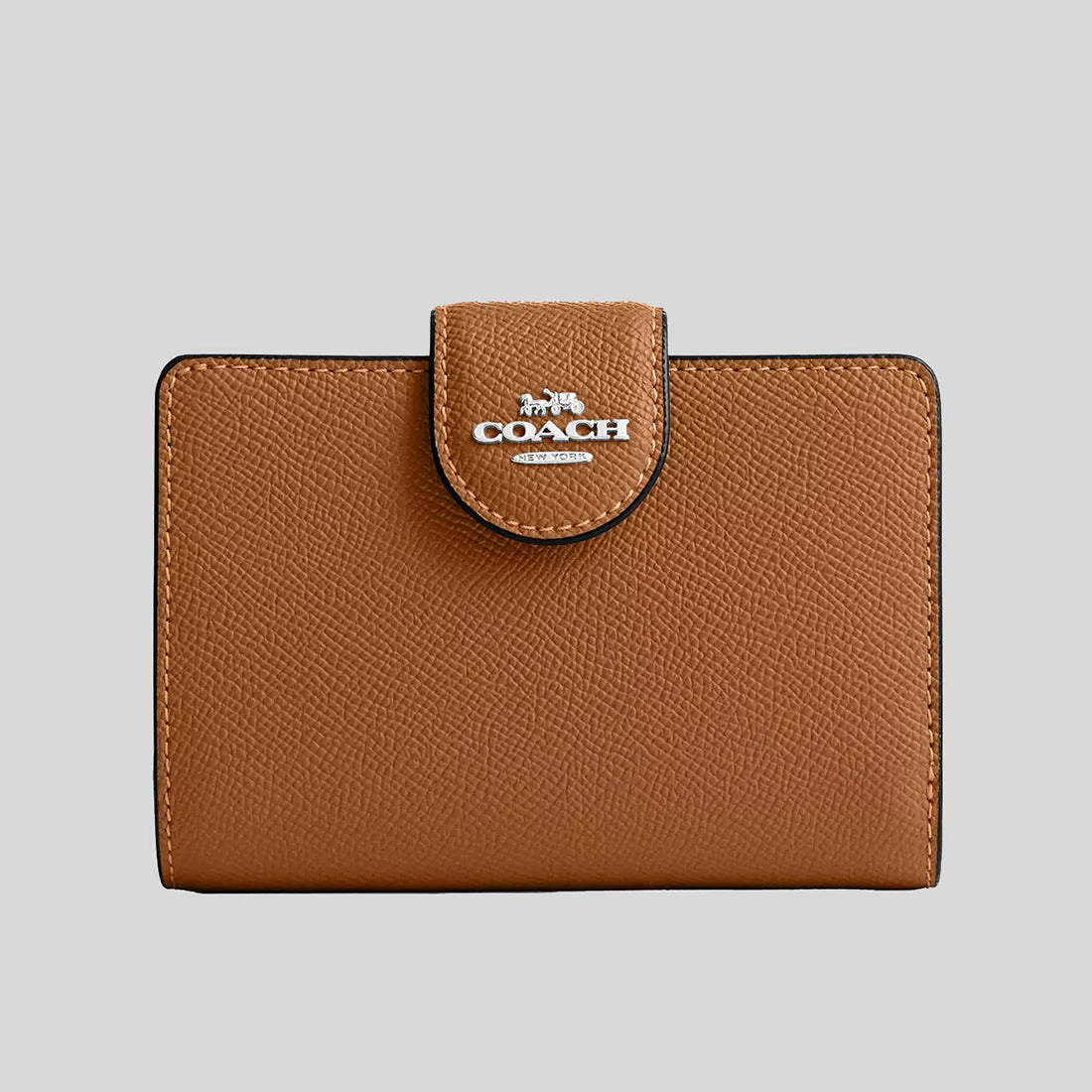 COACH Medium Corner Zip Wallet In Crossgrain Leather Light Saddle RS-6390