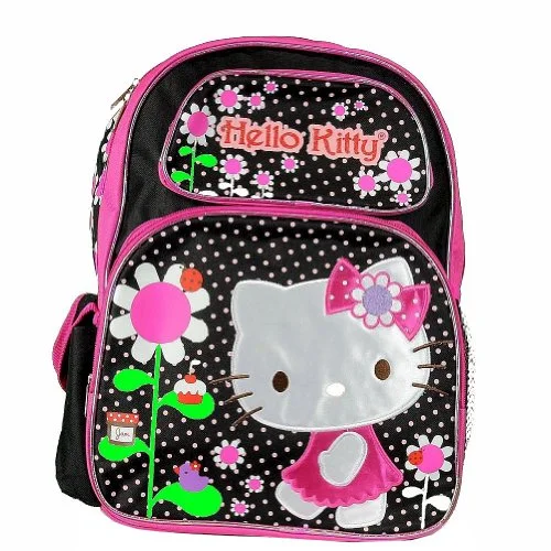 Hello Kitty Flowers Black/Pink Backpack 17" School Bag Bp-5281