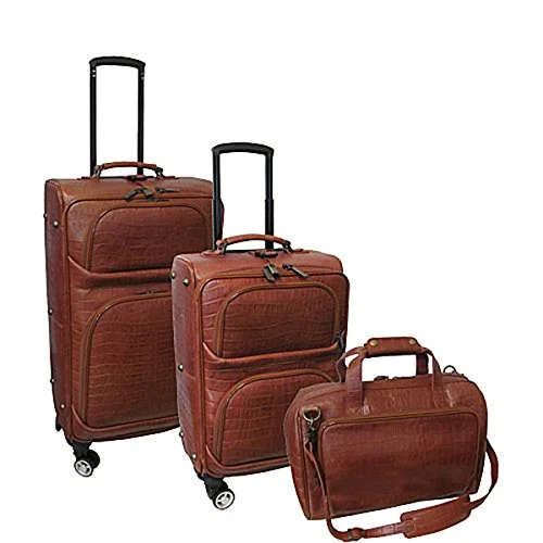 The Set Of Classic Brown Amerileather Traveler Croco Print 3 Piece Luggage Set