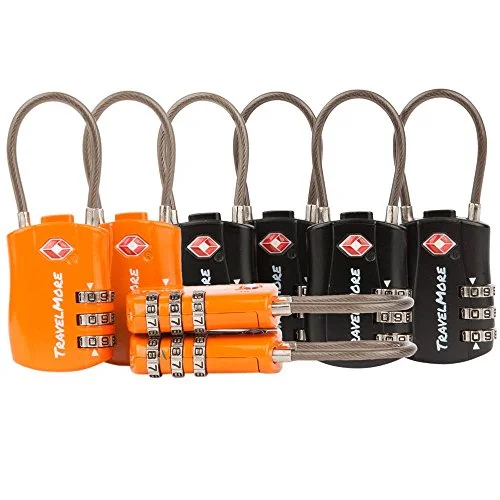 8 Pack TSA Approved Travel Combination Cable Luggage Locks for Suitcases - 4 Black & 4 Orange