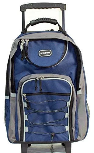 Blue 20" Large Rolling Backpack,Wheeled Bookbag,School Bag With Retractable Handle