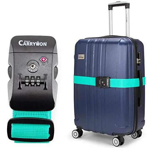 Miami CarryOn Adjustable Luggage Strap with a Built-in TSA Combination Lock (Light Blue)