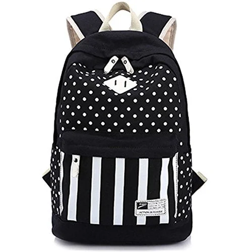 S Kaiko Canvas Backpack School Bakcpack For Women And Men Polka Dots And Stripe School Bag