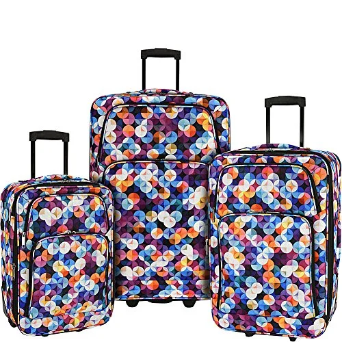 Elite Luggage Print 3 Piece Expandable Rolling Luggage Set (Gem Bubbles)