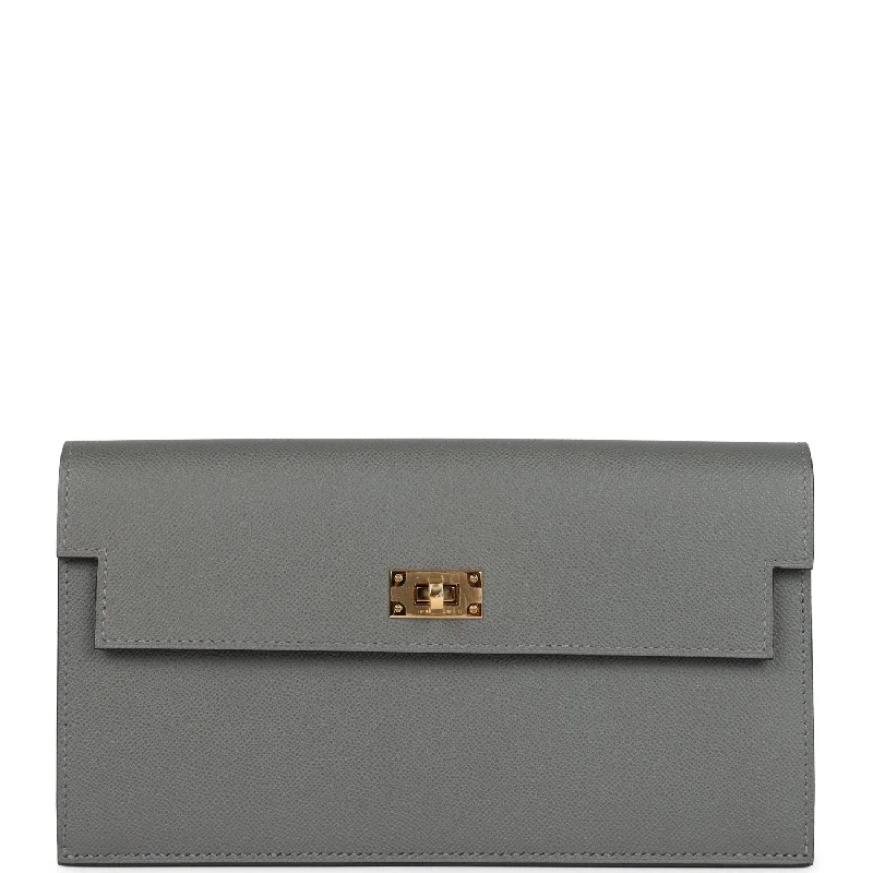 Hermes Kelly Pocket Long Wallet Gris Meyer Madame Gold Hardware