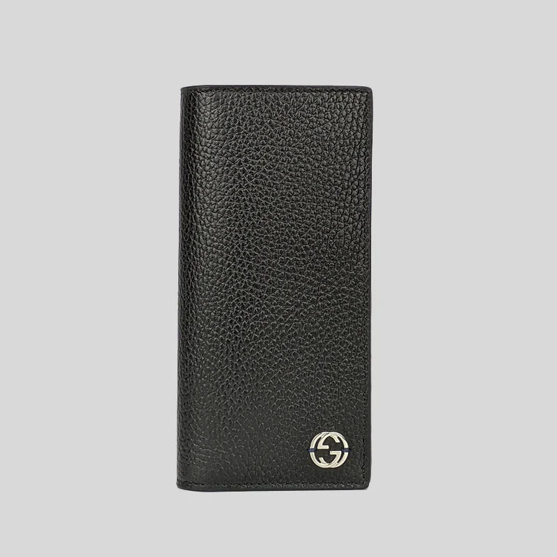 GUCCI Men's Leather Long Bifold Wallet With Interlock GG Logo Black/Blue RS-610467