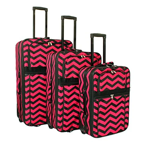 World Traveler Chevron Expandable Upright Luggage Set, Fuchsia Black Chevron