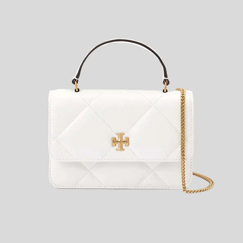 TORY BURCH Mini Kira Diamond Quilt Top-Handle Chain Wallet Blanc RS-158326