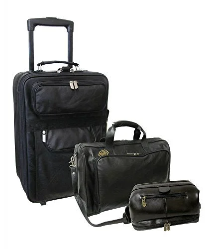 Amerileather Cannon 3Pc Leather Luggage Set (Black)