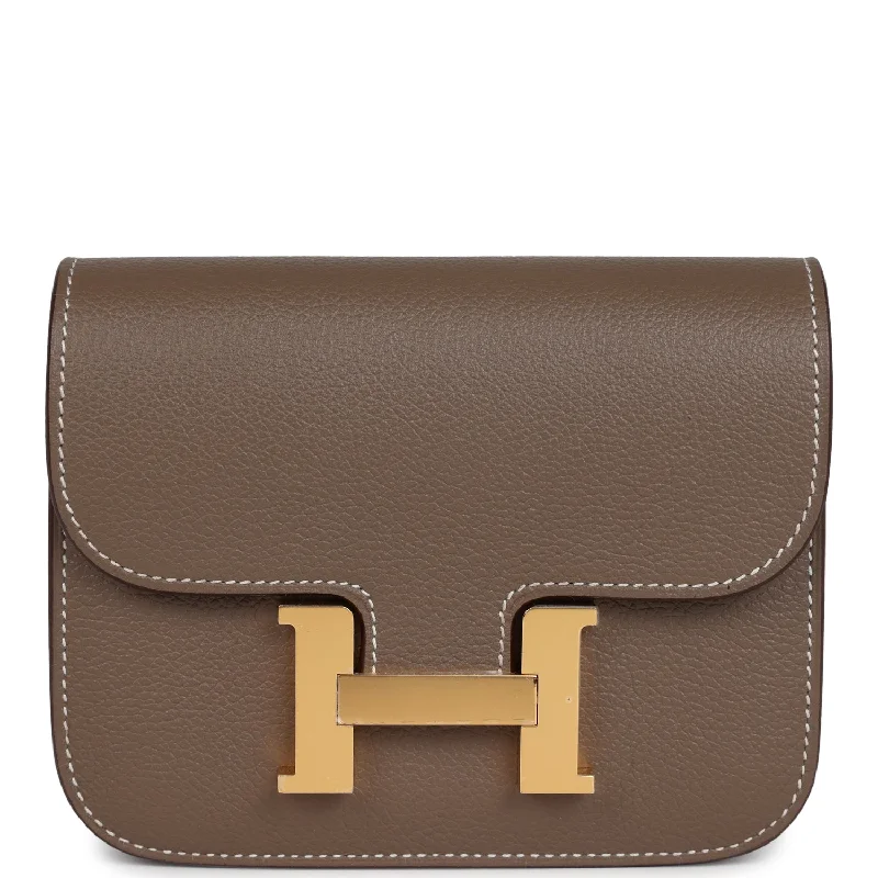 Hermes Constance Slim Wallet Etoupe Evercolor Gold Hardware