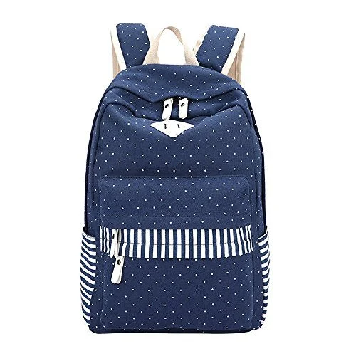 S Kaiko Canvas Backpack School Bakcpack For Women And Men Polka Dots And Stripe School Bag