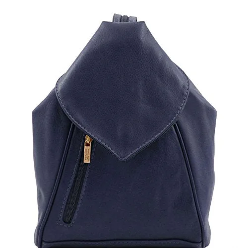 Tuscany Leather Delhi Leather Backpack Dark Blue Leather Backpacks