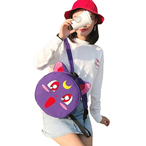 Rain'S Pan Anime Sailor Moon Luna Cosplay Canvas Backpack Shoulder Bag School Bag (Purple)