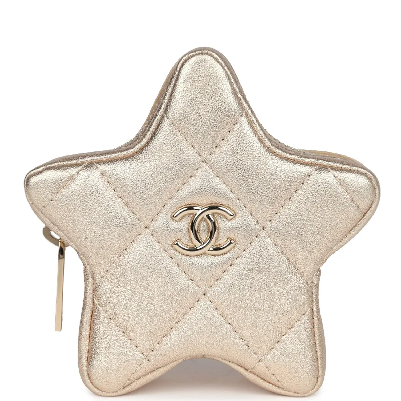 Chanel Walk Of Fame Star Clip-On Coin Purse Metallic Gold Goatskin Light Gold Hardware