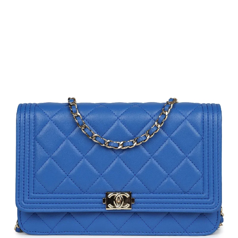 Chanel Boy Wallet On Chain WOC Electric Blue Lambskin Light Gold Hardware