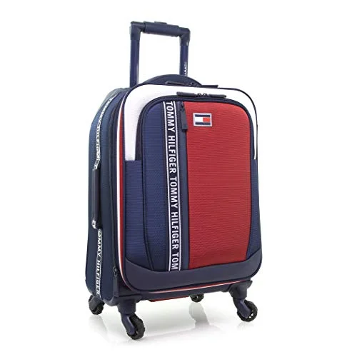 Tommy Hilfiger 20" Softside Expandable Spinner Luggage, Navy/Whte/Red