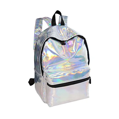 Tinksky Girl'S Sliver Holographic Laser Pu Leather School Backpack Travel Casual Daypack