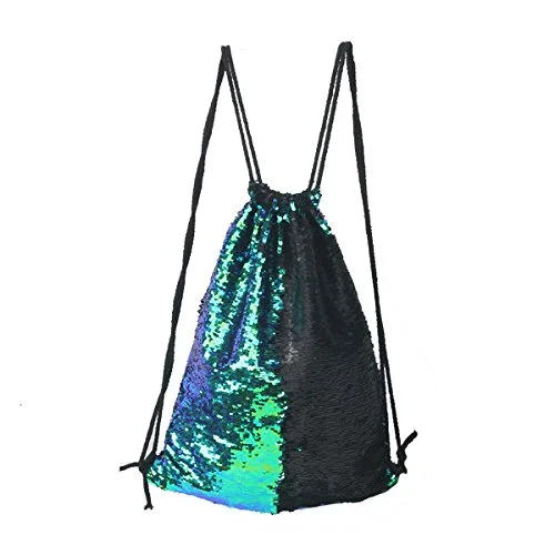 Tinksky Fashion Glitter Bag Sackpack Sequins Drawstring Backpack (Green)