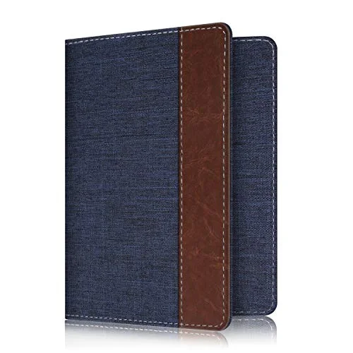 Fintie Passport Holder Travel Wallet RFID Blocking PU Leather Card Case Cover, Denim Indigo/Brown