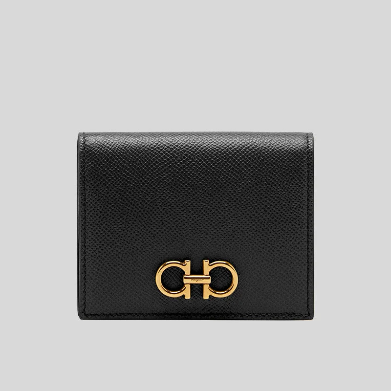 Ferragamo Calf Leather Small Bifold Wallet Black RS-726512