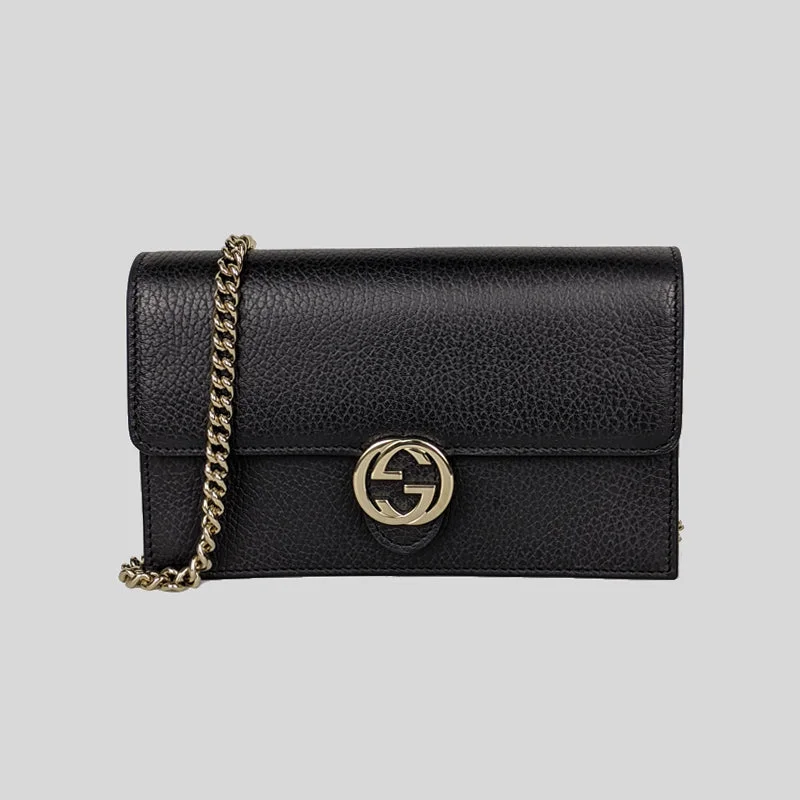 GUCCI Icon GG Interlocking Wallet On Chain Crossbody Bag Black RS-615523