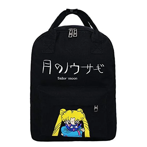 Yoyoshome Sailor Moon Anime Luna Usagi Tsukino Cosplay Daypack Bookbag Backpack School Bag (Black)