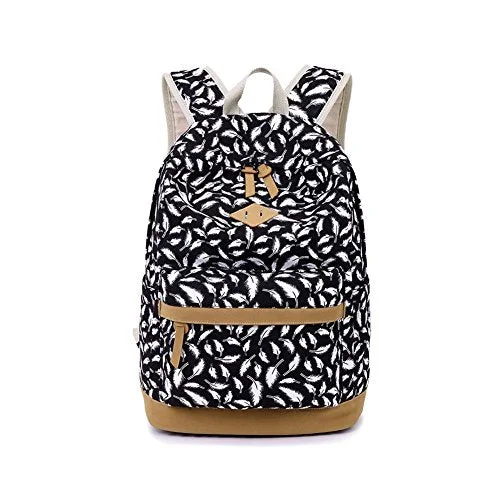 S Kaiko Feather Pattern Canvas Backpack School Bakcpack For Women And Men School Bag Daypack