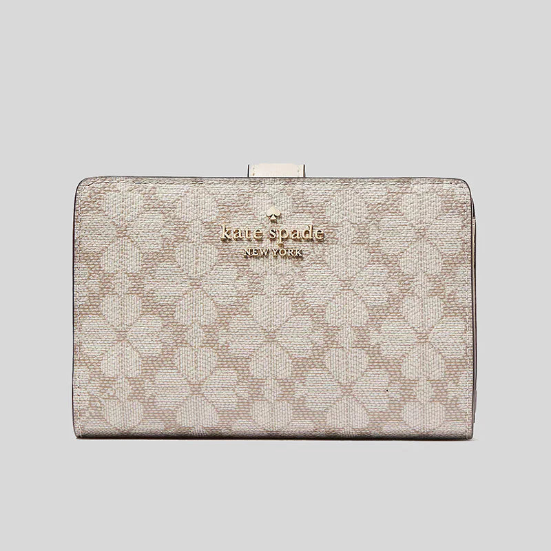 KATE SPADE Spade Flower PVC Medium Compact Bifold Wallet Dark Beige Multi RS-KG488