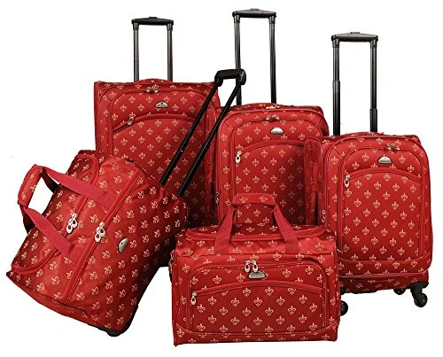 American Flyer Fleur De Lis 5-Piece Spinner Luggage Set, Red, One Size